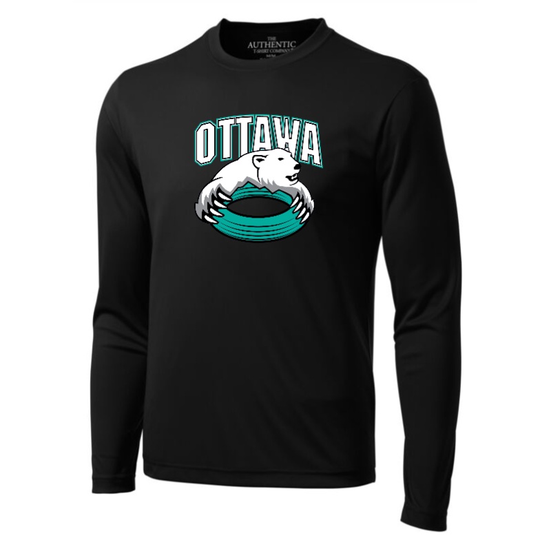 CORA SHORE DRYFIT LONG SLEEVE TSHIRT WITH HEAT PRESSED FULL FRONT BEAR LOGO