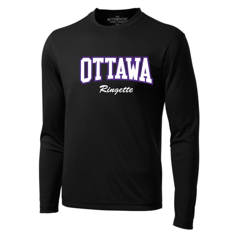 CORA SHORE DRYFIT LONG SLEEVE TSHIRT WITH HEAT PRESSED FULL FRONT OTTAWA LOGO