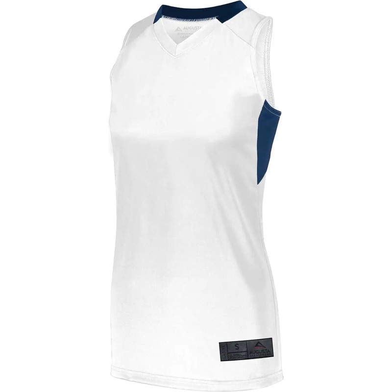 Augusta 1732 Ladies Step-Back Basketball Jersey – White Navy