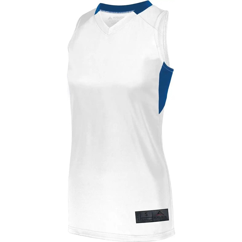 Augusta 1732 Ladies Step-Back Basketball Jersey – White Royal