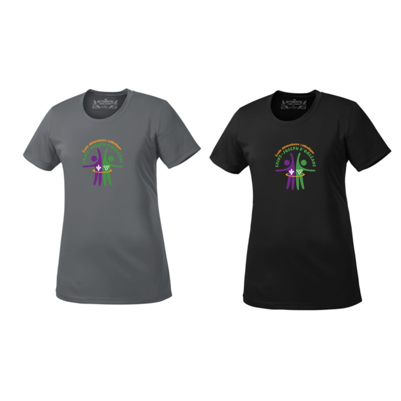 COLE LMENTAIRE CATHOLIQUE SAINT JOSEPH ATC LADIES DRYFIT SHIRT WITH FULL FRONT HEAT PRESSED LOGO