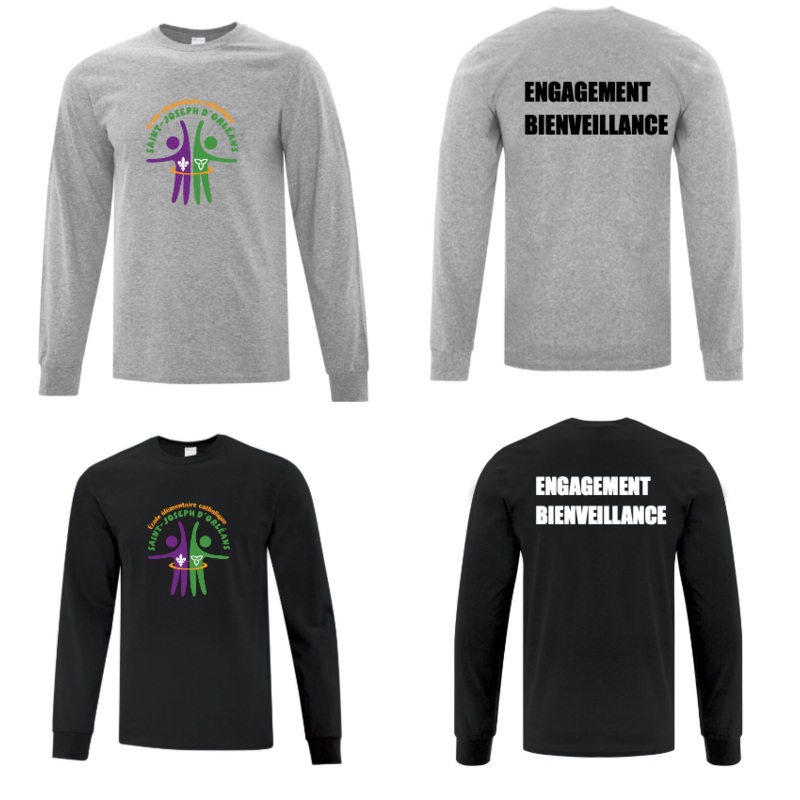 COLE LMENTAIRE CATHOLIQUE SAINT JOSEPH COTTON LONG SLEEVE TSHIRT WITH FULL FRONT HEAT PRESSED LOGO AND BACK PRINT