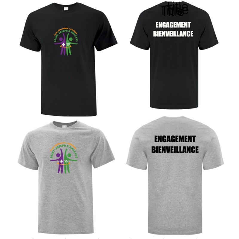COLE LMENTAIRE CATHOLIQUE SAINT JOSEPH D’ORLANS ATC COTTON TSHIRT WITH FULL FRONT HEAT PRESSED LOGO AND BACK PRINT