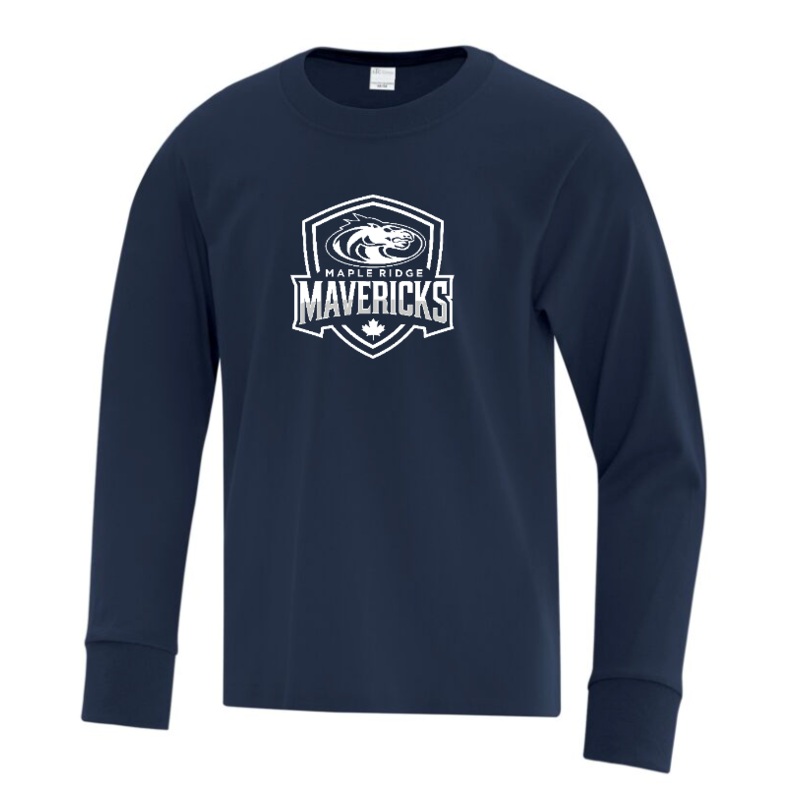 MAPLE RIDGE ELEMENTARY SCHOOL COTTON LONG SLEEVE TSHIRT WITH FULL FRONT MAPLE RIDGE MAVERICKS LOGO