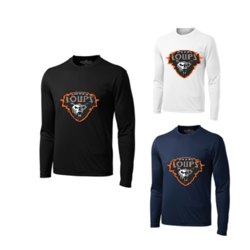 MER BLEUE LOUPS ATC DRYFIT LONG SLEEVE TSHIRT WITH FULL FRONT HEAT PRESSED LOGO