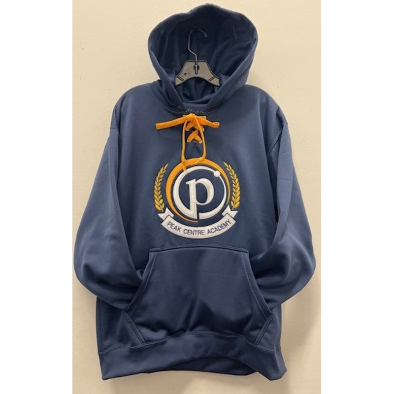 PEAK ACADEMY KOBE DANGLER HOCKEY LACE PERFORMANCE HOODIE WITH LARGE PEAK ACADEMY LOGO EMBROIDERED ON FRONT