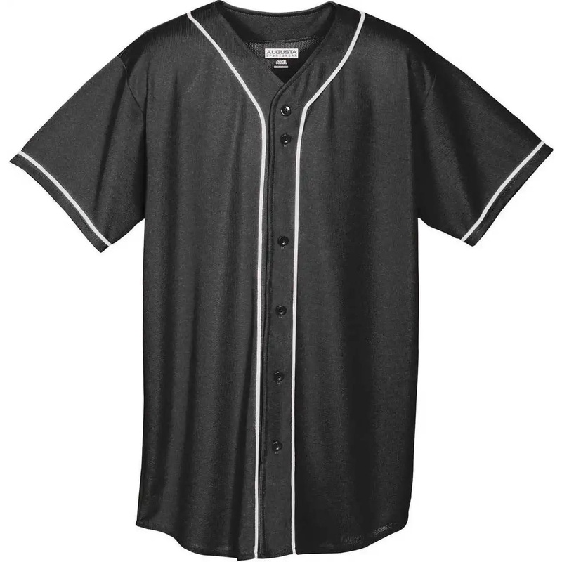 Augusta 593 Wicking Mesh Button Front Jersey with Braid Trim – Bk Wh