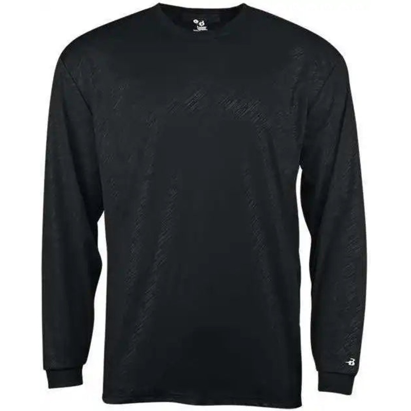 Badger Sport 2145 Line Embossed Youth Long Sleeve Tee – Black Line Embossed