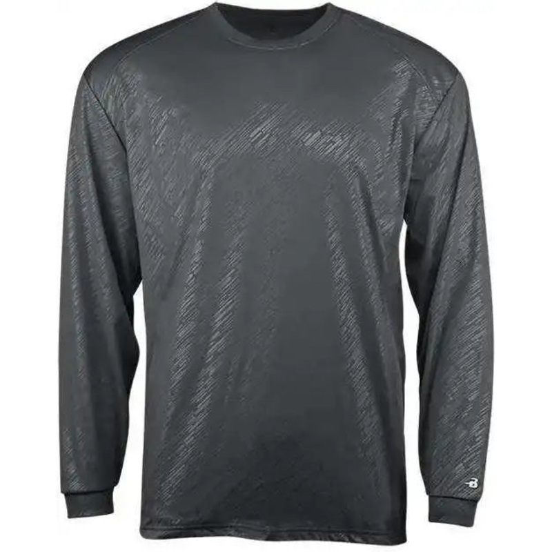 Badger Sport 2145 Line Embossed Youth Long Sleeve Tee – Graphite Line Embossed