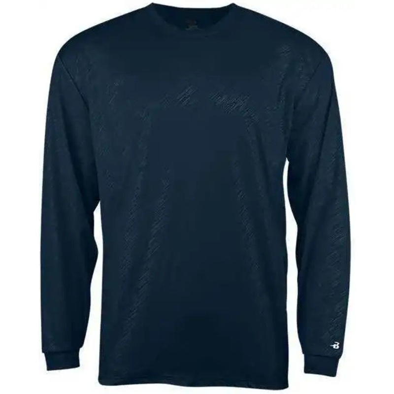 Badger Sport 2145 Line Embossed Youth Long Sleeve Tee – Navy Line Embossed