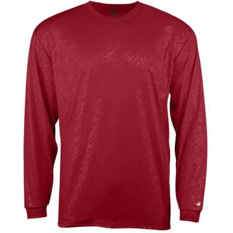 Badger Sport 2145 Line Embossed Youth Long Sleeve Tee – Red Line Embossed