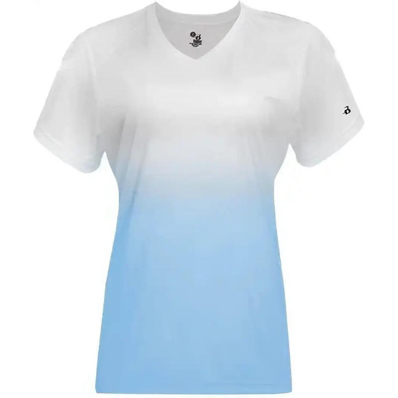 Badger Sport 4207 Ombre Women’s Tee – White Columbia Blue