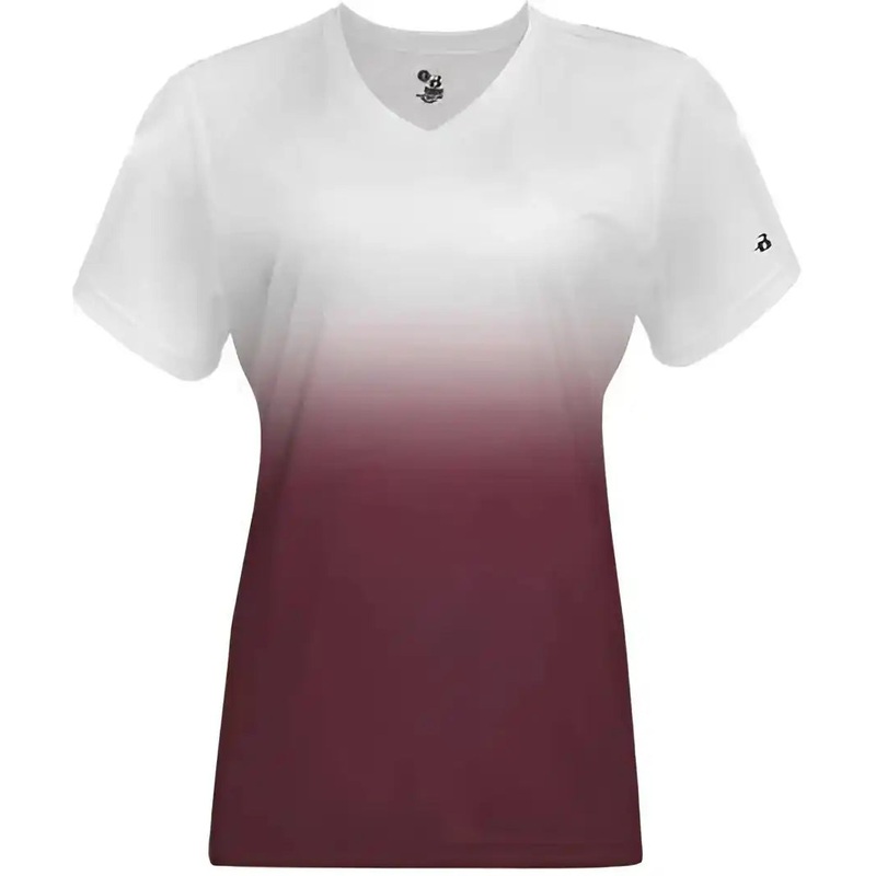 Badger Sport 4207 Ombre Women’s Tee – White Maroon