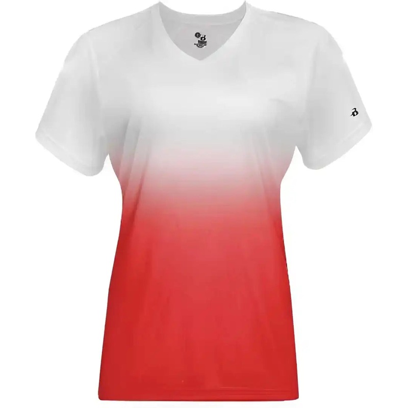 Badger Sport 4207 Ombre Women’s Tee – White Red