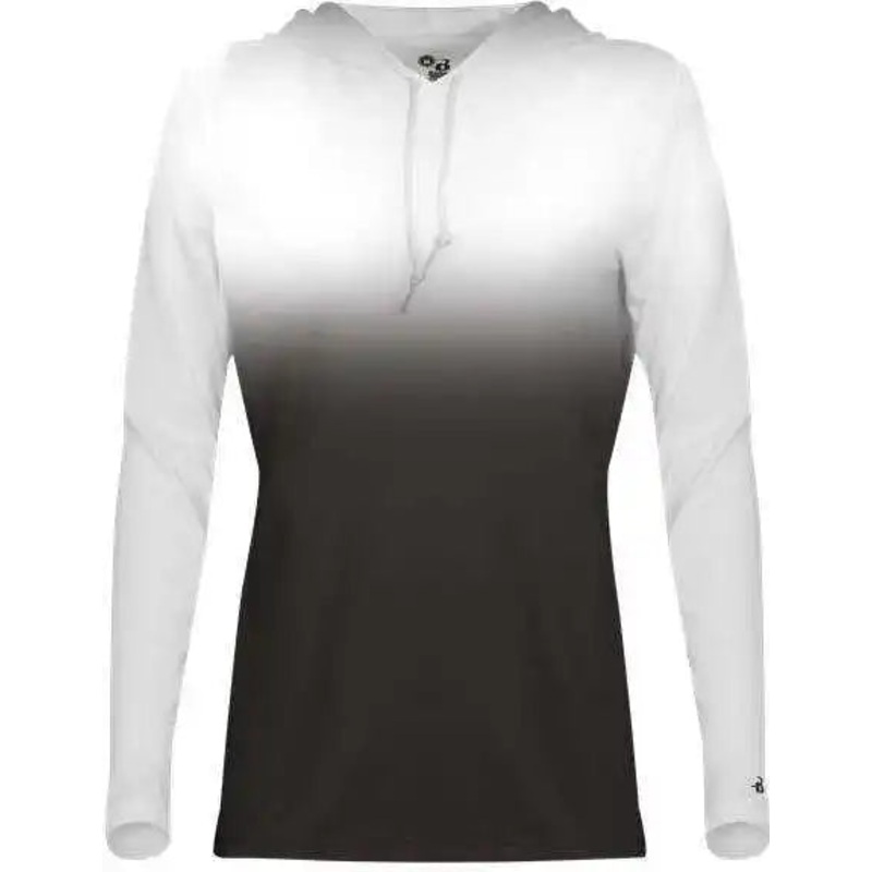 Badger Sport 4208 Ombre Women’s Hoodie Tee – White Black