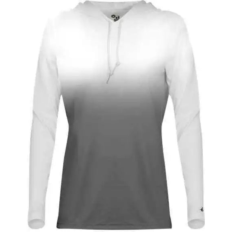 Badger Sport 4208 Ombre Women’s Hoodie Tee – White Graphite