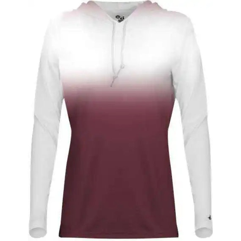 Badger Sport 4208 Ombre Women’s Hoodie Tee – White Maroon