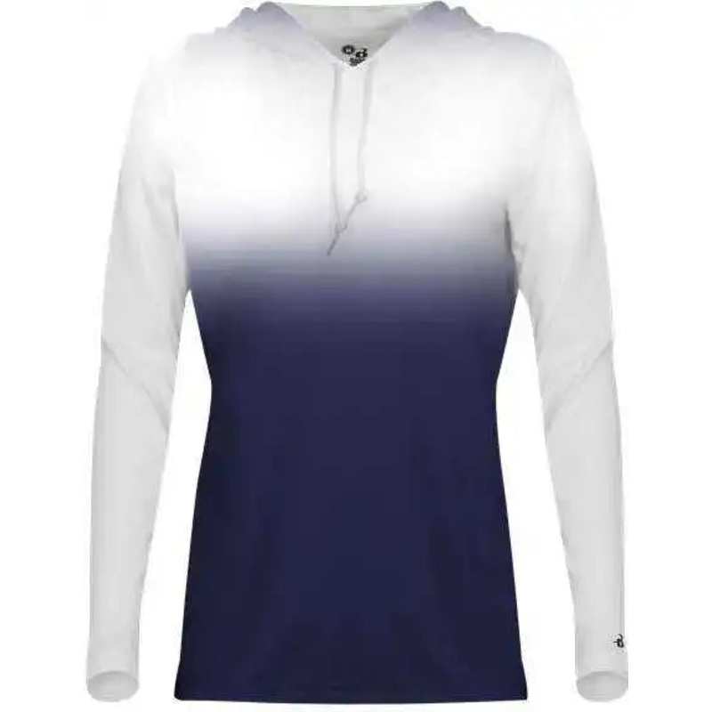 Badger Sport 4208 Ombre Women’s Hoodie Tee – White Navy
