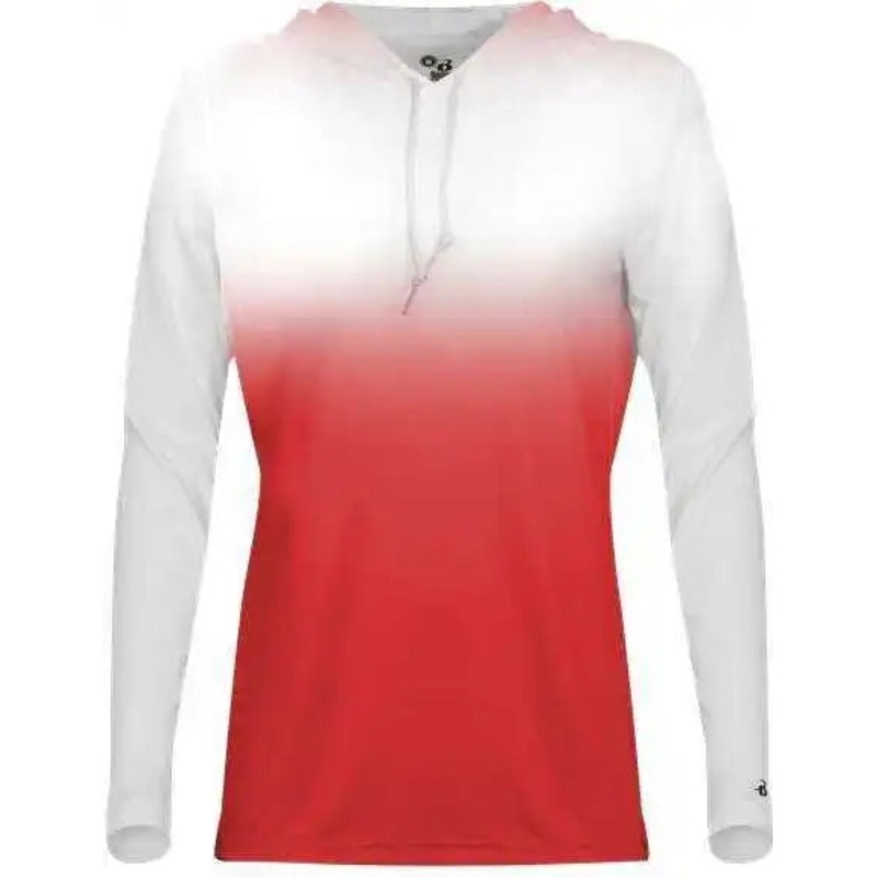 Badger Sport 4208 Ombre Women’s Hoodie Tee – White Red