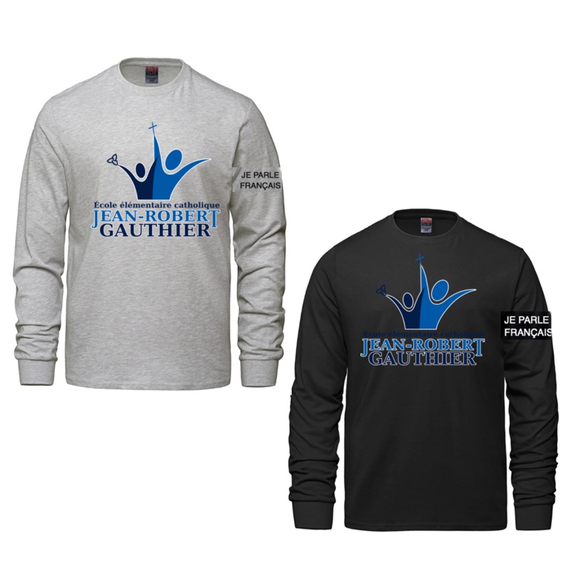 JEAN-ROBERT GAUTHIER COTTON LONG SLEEVE TSHIRT YOUTH OR ADULT WITH FULL FRONT HEAT PRESS