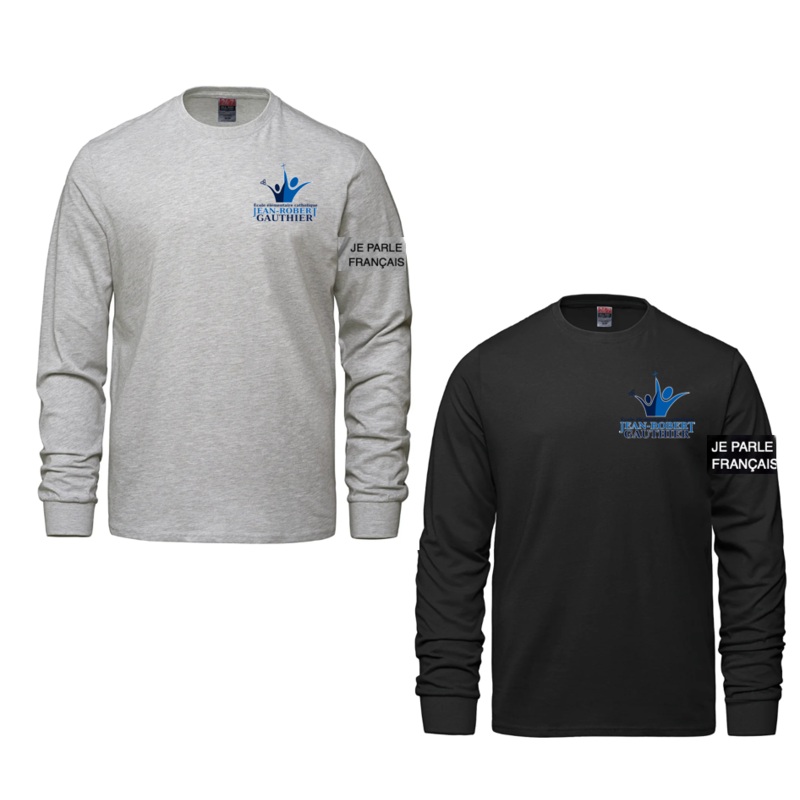 JEAN-ROBERT GAUTHIER COTTON LONG SLEEVE TSHIRT YOUTH OR ADULT WITH LEFT CHEST HEAT PRESS