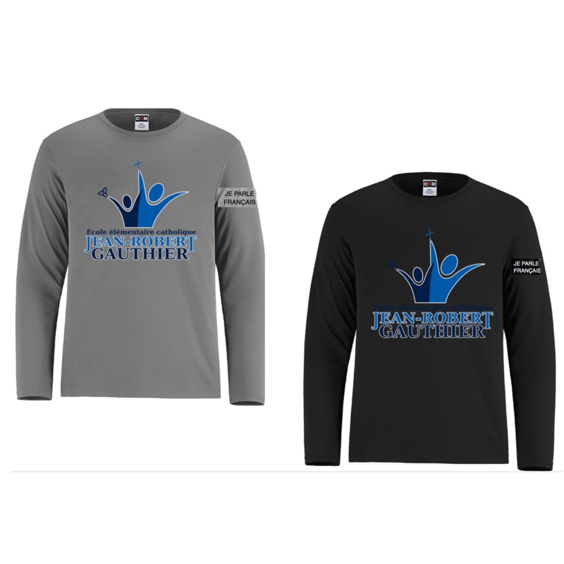 JEAN-ROBERT GAUTHIER DRYFIT LONG SLEEVE TSHIRT ADULT OR YOUTH WITH FULL FRONT HEAT PRESS