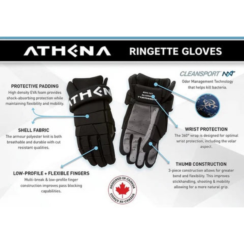 RINGETTE ATHENA KNIT GLOVES|Black|White|10″|11″|12″|13″|14″|15″