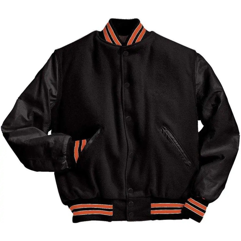 Holloway 224183 Varsity (Wool, Leather Sleeves) – Bk Burnt Orange Wh