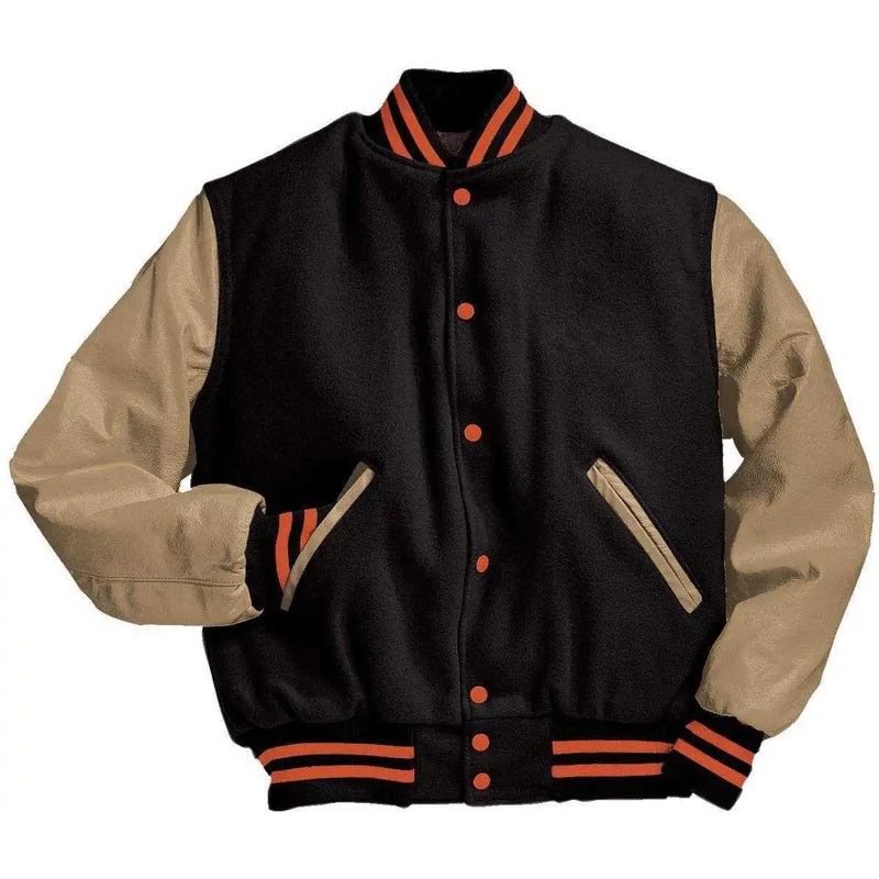 Holloway 224183 Varsity (Wool, Leather Sleeves) – Bk Cream Burnt Org