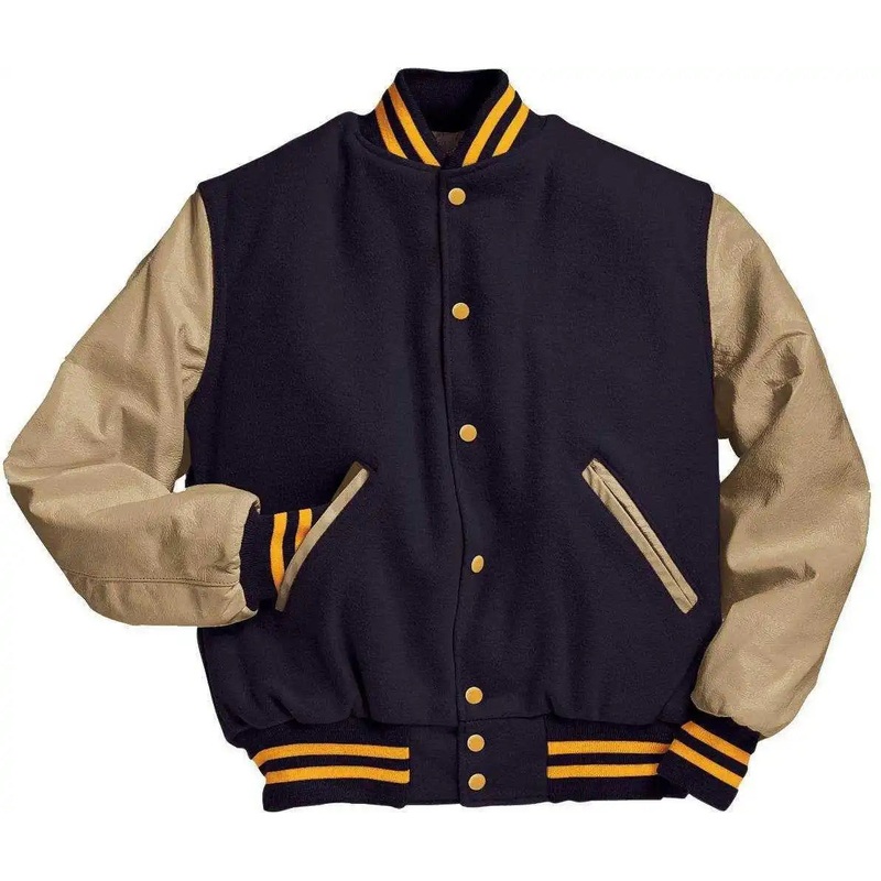 Holloway 224183 Varsity (Wool, Leather Sleeves) – Dk Ny Cream Lt Gold