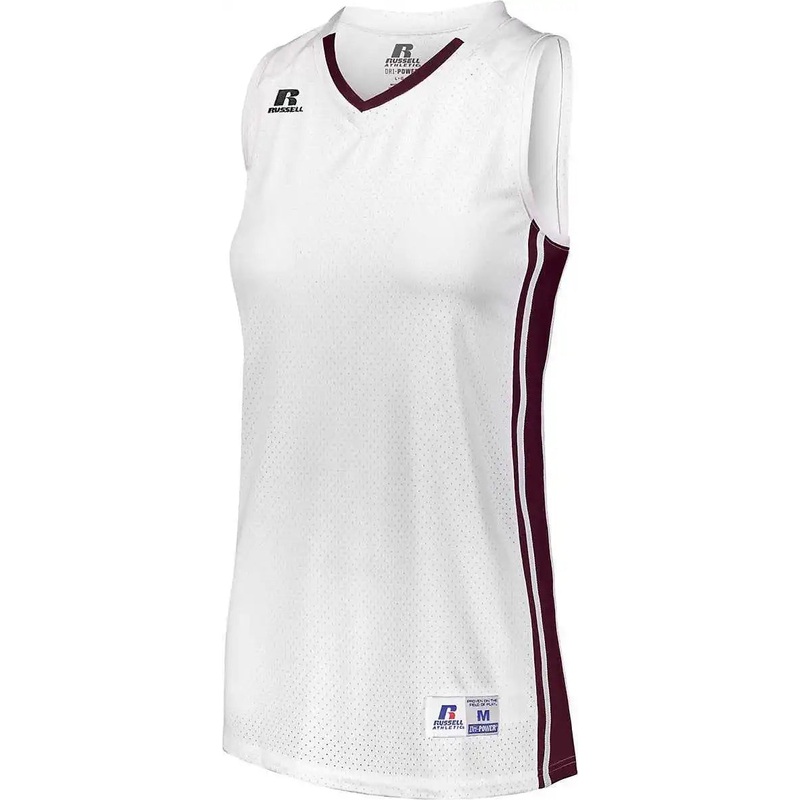 Russell 4B1VTX Ladies Legacy Basketball Jersey – White Maroon