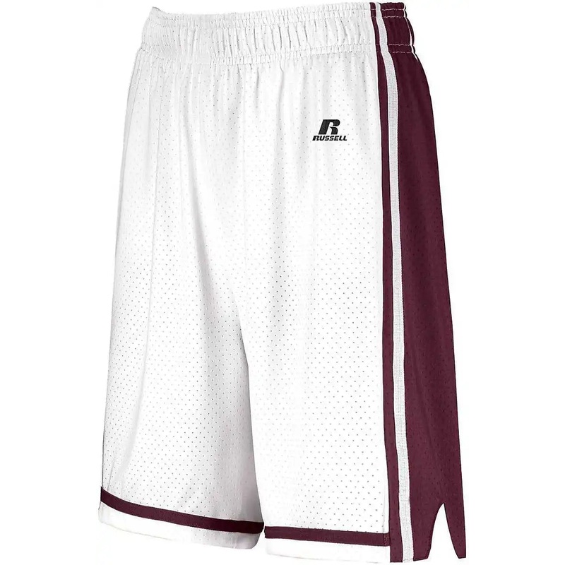 Russell 4B2VTX Ladies Legacy Basketball Shorts – White Maroon