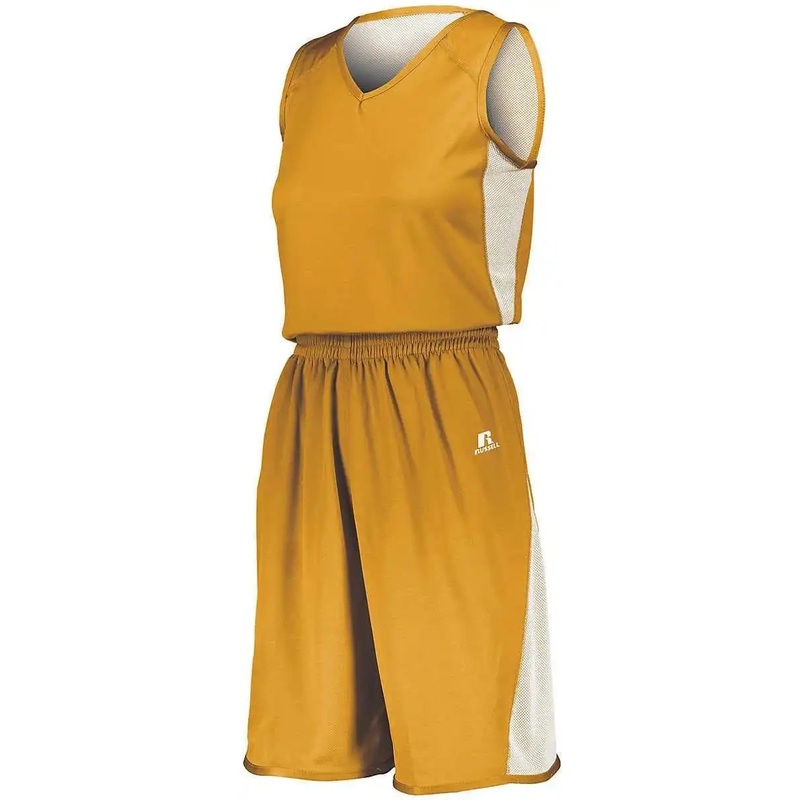 Russell 5R5DLX Ladies Undivided Single Ply Reversible Jersey – Gold White