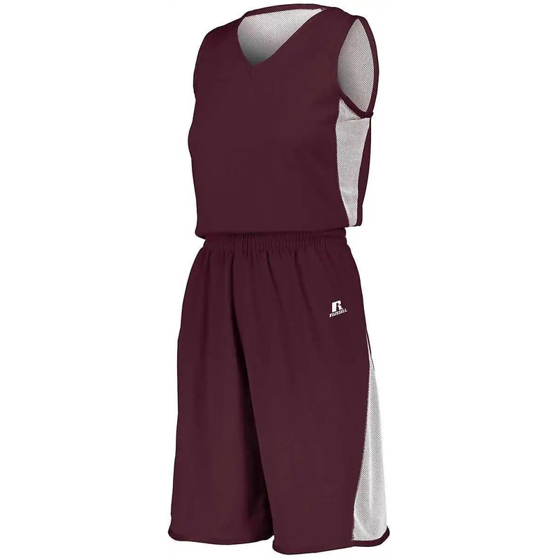 Russell 5R5DLX Ladies Undivided Single Ply Reversible Jersey – Maroon White