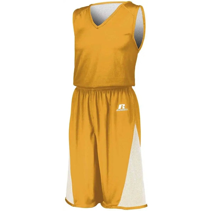 Russell 5R6DLM Undivided Single Ply Reversible Shorts – Gold White
