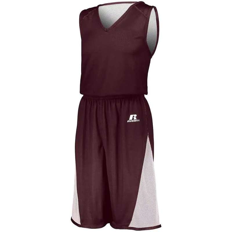 Russell 5R6DLM Undivided Single Ply Reversible Shorts – Maroon White