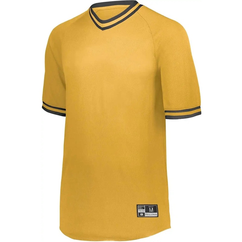 Holloway 221021 Retro V-Neck Baseball Jersey – Light Gold Black