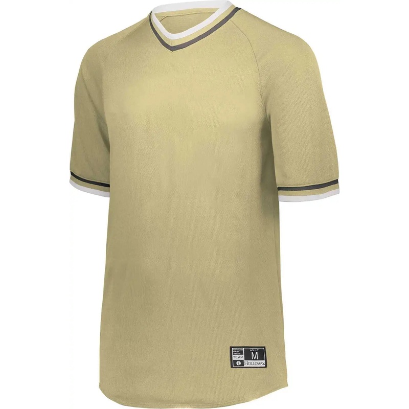 Holloway 221021 Retro V-Neck Baseball Jersey – Vegas Gold White Black