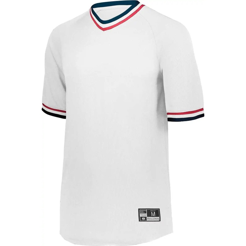 Holloway 221021 Retro V-Neck Baseball Jersey – White Navy Scarlet