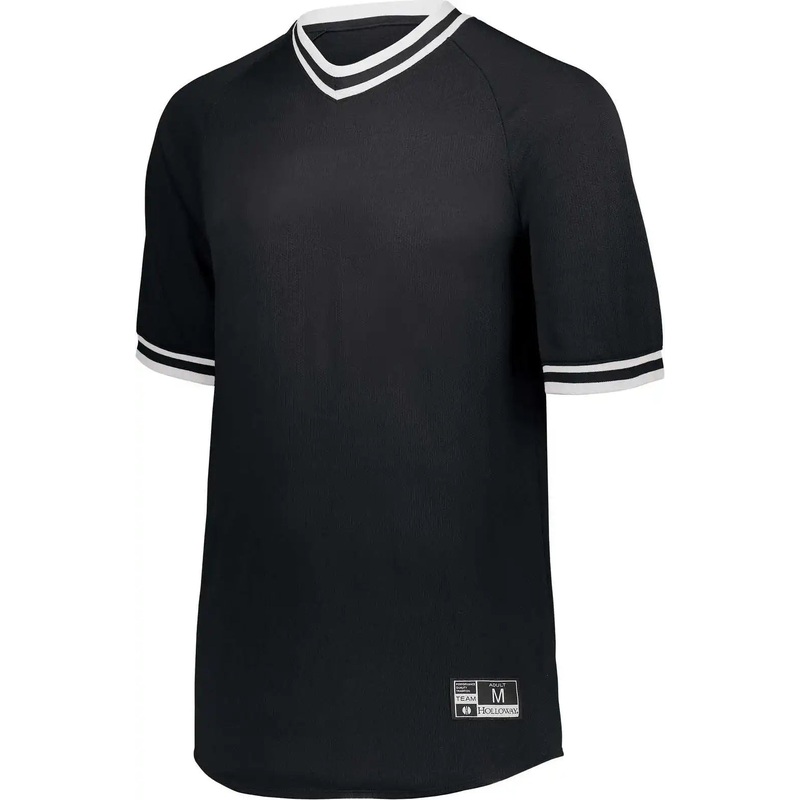 Holloway 221221 Youth Retro V-Neck Baseball Jersey – Black White