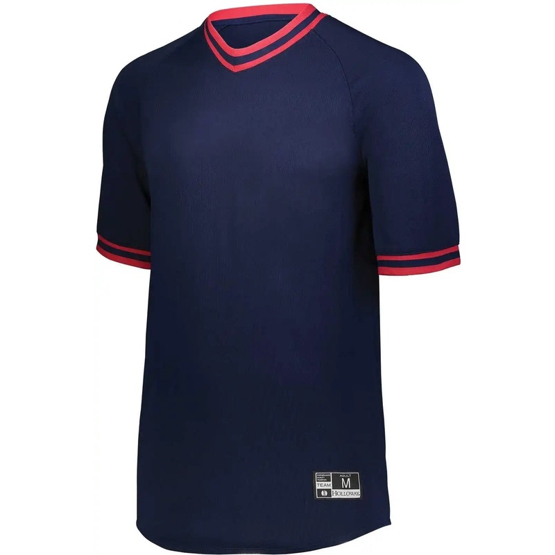 Holloway 221221 Youth Retro V-Neck Baseball Jersey – Navy Scarlet