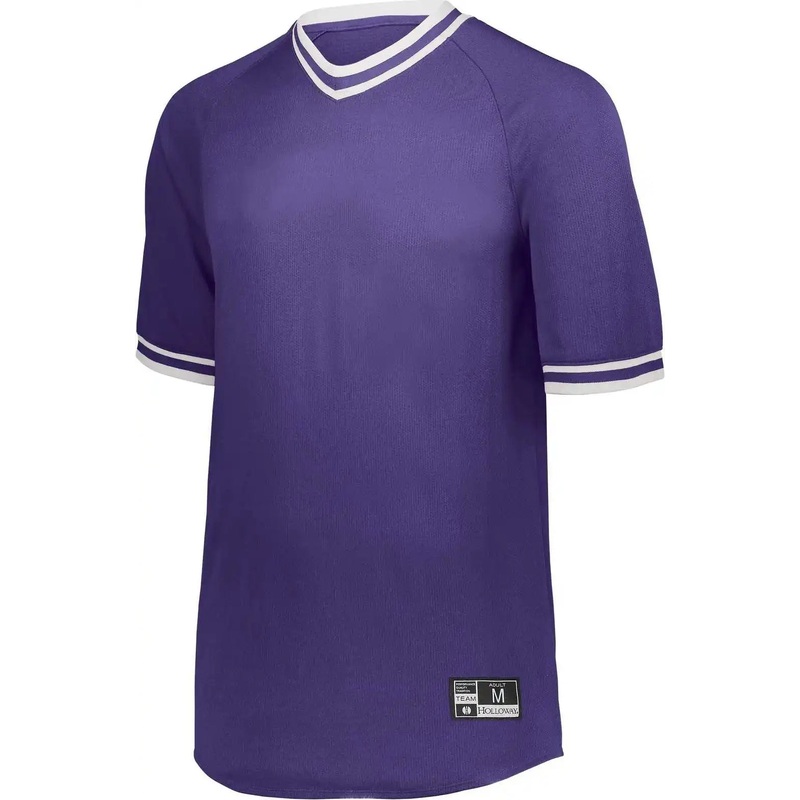 Holloway 221221 Youth Retro V-Neck Baseball Jersey – Purple White