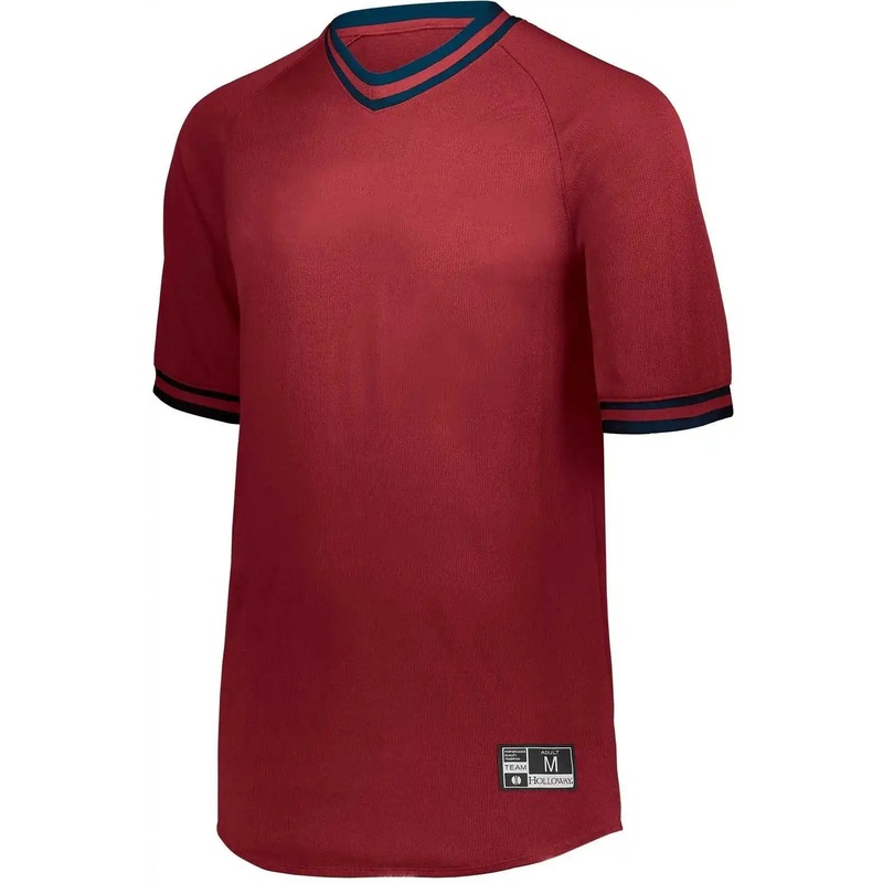 Holloway 221221 Youth Retro V-Neck Baseball Jersey – Scarlet Navy