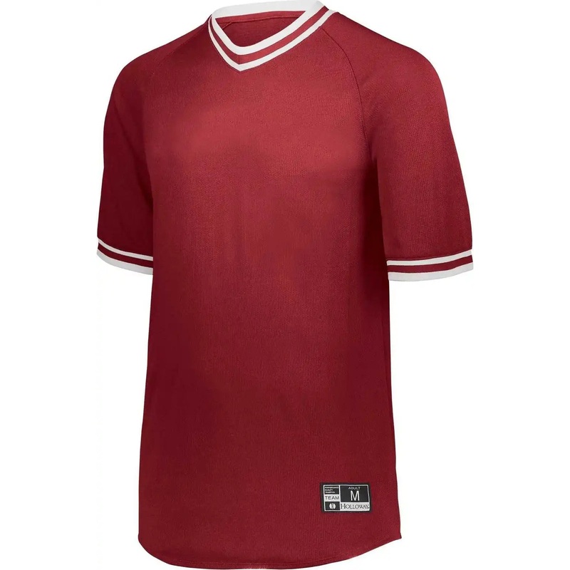 Holloway 221221 Youth Retro V-Neck Baseball Jersey – Scarlet White