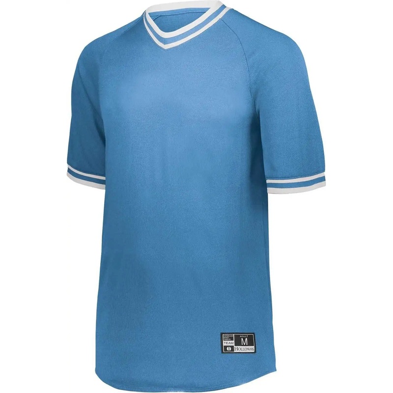 Holloway 221221 Youth Retro V-Neck Baseball Jersey – University Blue White