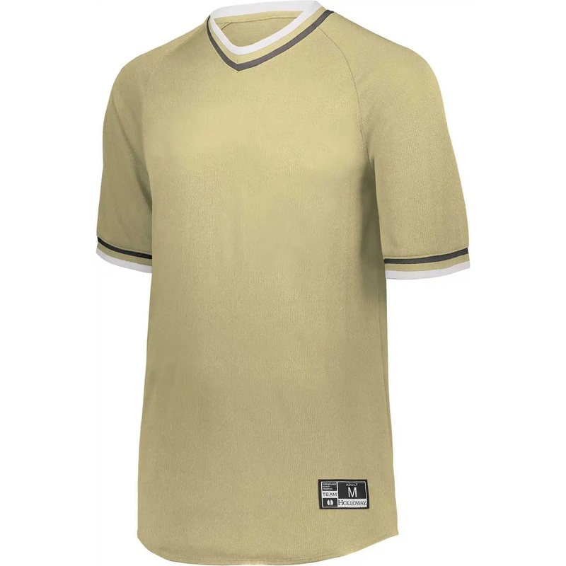 Holloway 221221 Youth Retro V-Neck Baseball Jersey – Vegas Gold White Black