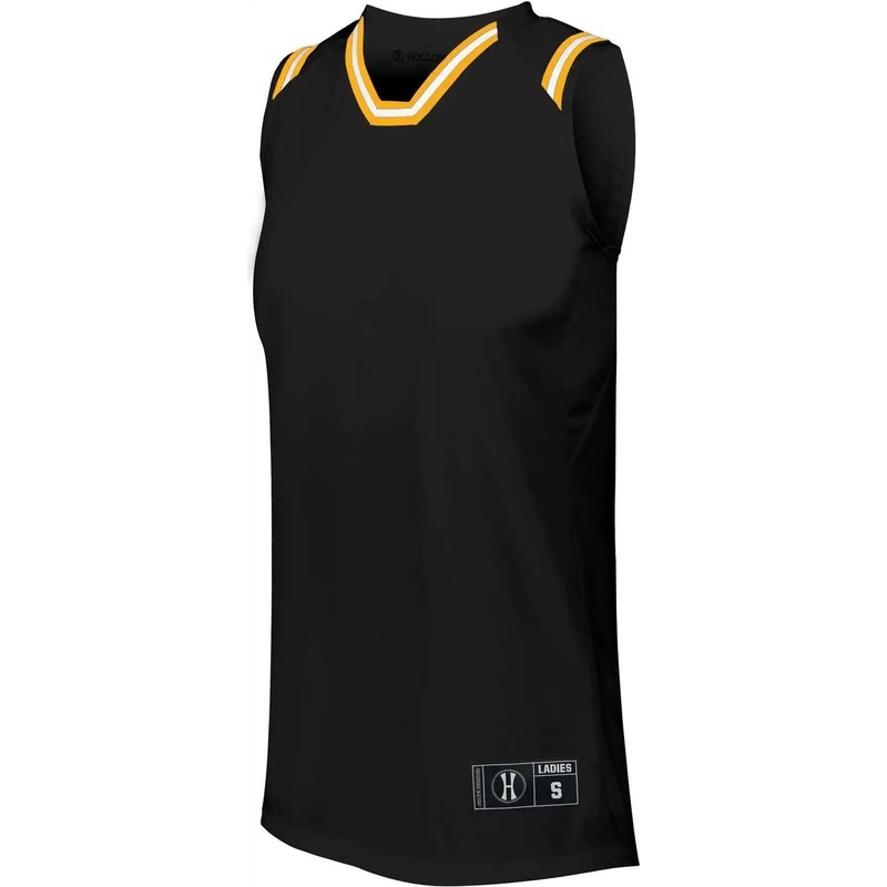 Holloway 224376 Ladies Retro Basketball Jersey – Black Light Gold White