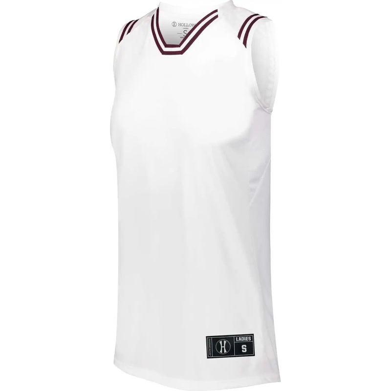 Holloway 224376 Ladies Retro Basketball Jersey – White Maroon