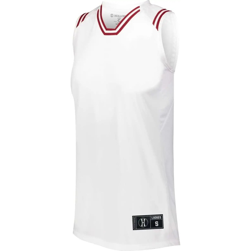 Holloway 224376 Ladies Retro Basketball Jersey – White Scarlet
