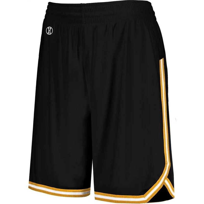 Holloway 224377 Ladies Retro Basketball Shorts – Black Light Gold White